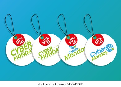 Set of cyber monday labels on a blue background, Vector illustration