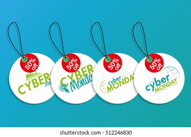 Set of cyber monday labels on a blue background, Vector illustration