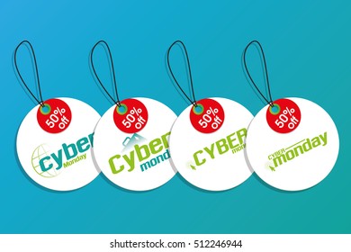Set of cyber monday labels on a blue background, Vector illustration
