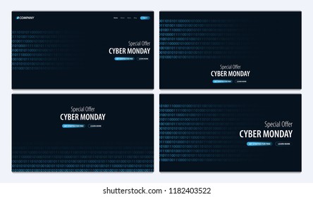 Set of Cyber Monday Sale banner with binary code. Vector Illustration