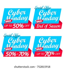 Set Cyber Monday Sale banners, special offer, elements design template, discount 50% off up to 70% off, vector illustration