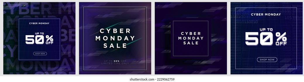 Set von Cyber Monday Sale Signs in digitalen und Cyber-Konzept-Hintergründen mit Shop jetzt CTA-Button. Vektorgrafik. EPS10.