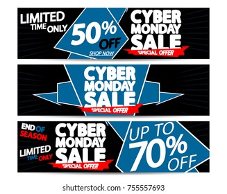 Set Cyber Monday Sale web banners, app elements design template, special offer, vector illustration