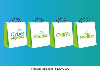 Set of cyber monday shopping bags on a blue background, Vector illustration