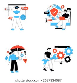 Conjunto de Ilustraciones de protección cibernética plana
