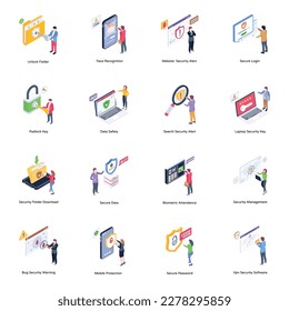Set of Cyber Protection Isometric Illustrations

