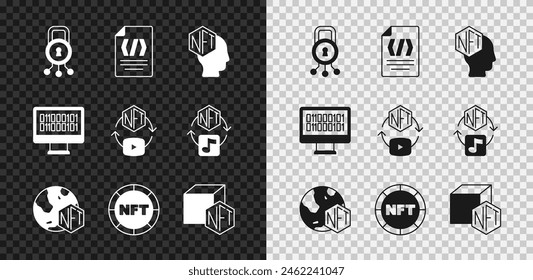 Set Cyber security, Binary code, NFT Digital crypto art,  and  icon. Vector