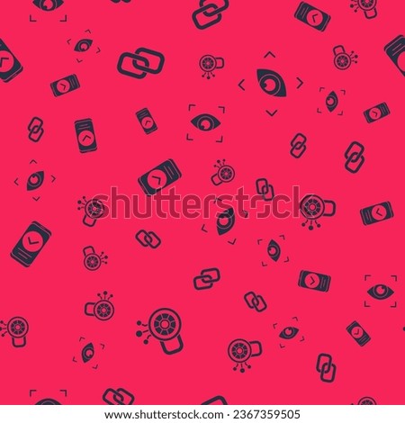 Set Cyber security, Chain link, Smartphone and Eye scan on seamless pattern. Vector