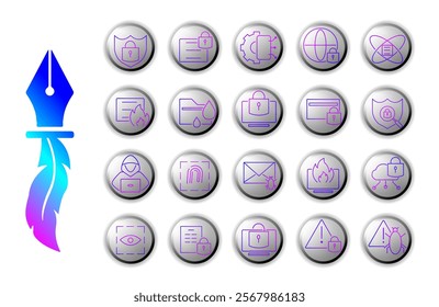 Set of cyber security icon illustrations with modern gradient colors, ideal for web and app design projects, promotional materials, cyber security, technology infographics, user interface elements.