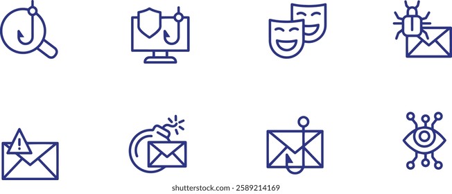 set of cyber security icon line design , hacking icon