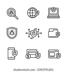 Set of cyber security icons in line style on a white background