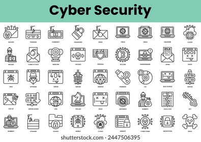 Set of cyber security icons. Linear style icon bundle. Vector Illustration