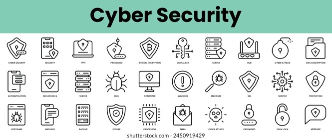 Set of cyber security icons. Linear style icon bundle. Vector Illustration