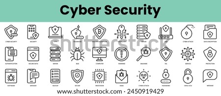 Set of cyber security icons. Linear style icon bundle. Vector Illustration