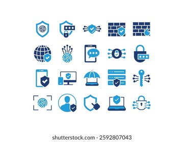 Set of cyber security icons, protection, privacy