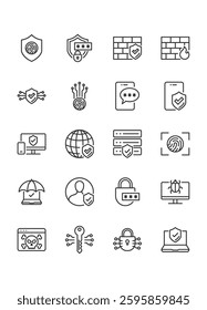 Set of cyber security icons, protection, privacy