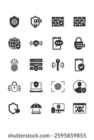 Set of cyber security icons, protection, privacy