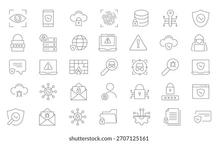 Conjunto de iconos de línea de seguridad cibernética Conjunto de seguridad cibernética