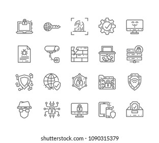 Set of Cyber Security outline icons isolated on white background. Editable stroke. 64x64 Pixel Perfect.