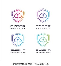 Set of Cyber Security Shield and Cloud Lock Logo design with Linear and Dots for Digital Technology