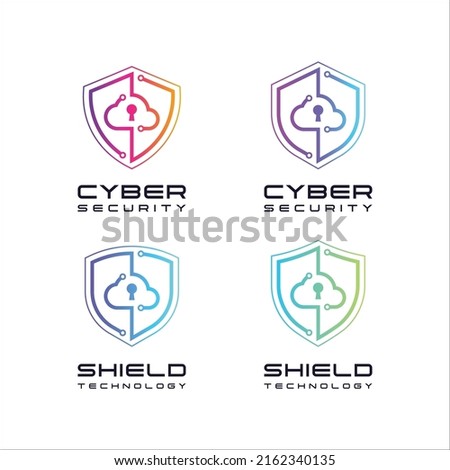 Set of Cyber Security Shield and Cloud Lock Logo design with Linear and Dots for Digital Technology