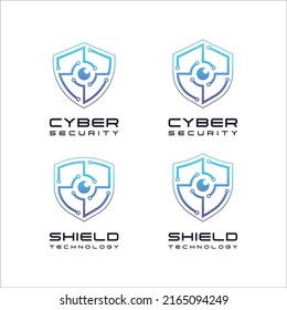 Set of Cyber Security Shield and Eye Lens logo design with Linear and Dots for Digital Technology Business Company