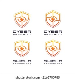 Set aus Design für Cyber-Sicherheitsschild und Auge-Logo mit Linear- und Dots für Digital Technology Business Company