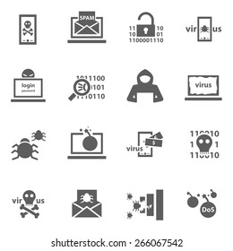 Set Of Cyber Virus Digital Protection Hacker Attack Icons 