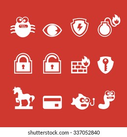 Set of cyber virus digital protection hacker attack icons vector