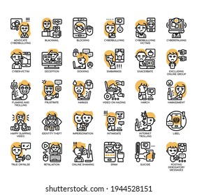 Eine Reihe von Cyberbullying Thin Line und Pixel perfekte Icons für jedes Web- und App-Projekt. 