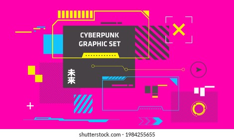 Set of Cyberpunk elements | Futuristic Stock vector modern technology colorful background | abstract high tech banner