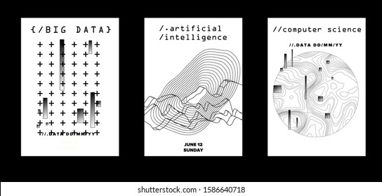 Set of cyberpunk futuristic posters for Artificial intelligence or Data Science Hackathon.