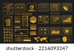 Set of cyberpunk HUD elements, retro sci fi video game gui, buttons, diagrams, windows, icons, search bar, board, loading progress bar, menu, character specs, health bar. Vector illustration