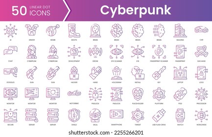Set of cyberpunk icons. Gradient style icon bundle. Vector Illustration