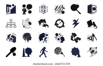 Conjunto de ícones de segurança cibernética, inteligência artificial e tecnologia - Conceitos de proteção de dados, aprendizagem automática, segurança de rede e inovação digital

