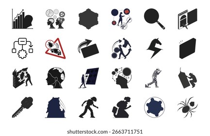 Set of Cybersecurity, Artificial Intelligence, and Technology Icons – Data Protection, Machine Learning, Network Security, and Digital Innovation Concepts

