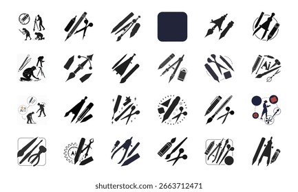 Set of Cybersecurity, Artificial Intelligence, and Technology Icons – Data Protection, Machine Learning, Network Security, and Digital Innovation Concepts