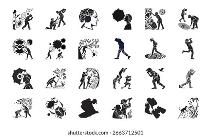 Set of Cybersecurity, Artificial Intelligence, and Technology Icons – Data Protection, Machine Learning, Network Security, and Digital Innovation Concepts