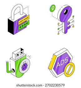 Conjunto de iconos isométricos de ciberseguridad