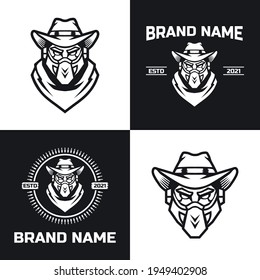 Conjunto de vectores del logo de cyborg cowboy. Aislado sobre fondo blanco y negro.