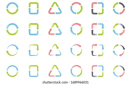 Juego de flechas de ciclo para Infografía, diagramas de proceso, gráfico, gráfico. Conjunto de iconos de circulación aislados en fondo blanco.