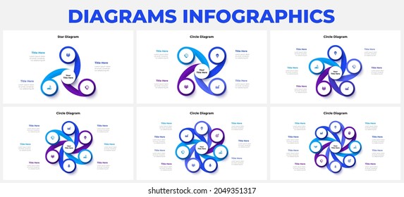 Conjunto de infografía de ciclo. Visualización de datos empresariales. Plantilla para presentación. Concepto de diseño con 3, 4, 5, 6, 7 y 8 opciones o pasos.