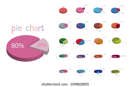 Set of cycle percentage flow diagrams, pie chart for Your documents, report, presentations for,infographics, 0 5 10 15 20 25 30 35 40 45 50 55 60 65 70 75 80 85 90 95 100 percent. Vector illustration.