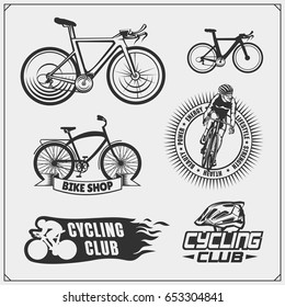 Set of cycle racing labels, badges, emblems and design elements.