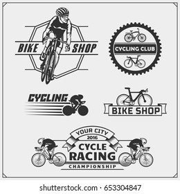 Set of cycle racing labels, badges, emblems and design elements.