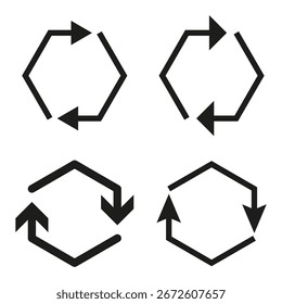 Set of cyclic arrows. Circular loop symbol. Hexagonal process diagram. Vector recycle icons. EPS 10.