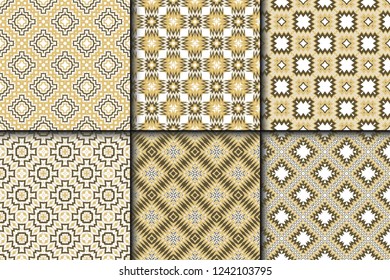 Set of Cyclical Pattern of Geometric Shapes. Seamless Vector Illustration. For the Interior Design, Wallpaper, Printing, Textile Industry, Scrapbook Paper