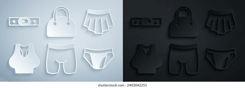 Set Cycling shorts, Skirt, Undershirt, Men underpants, Handbag and Belt icon. Vector