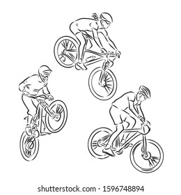 Set of cyclist biker, vector sketch illustration 