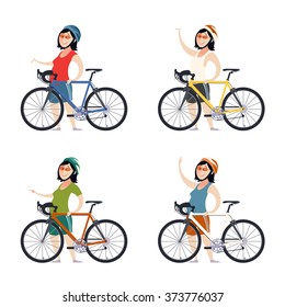 Set of cyclist women